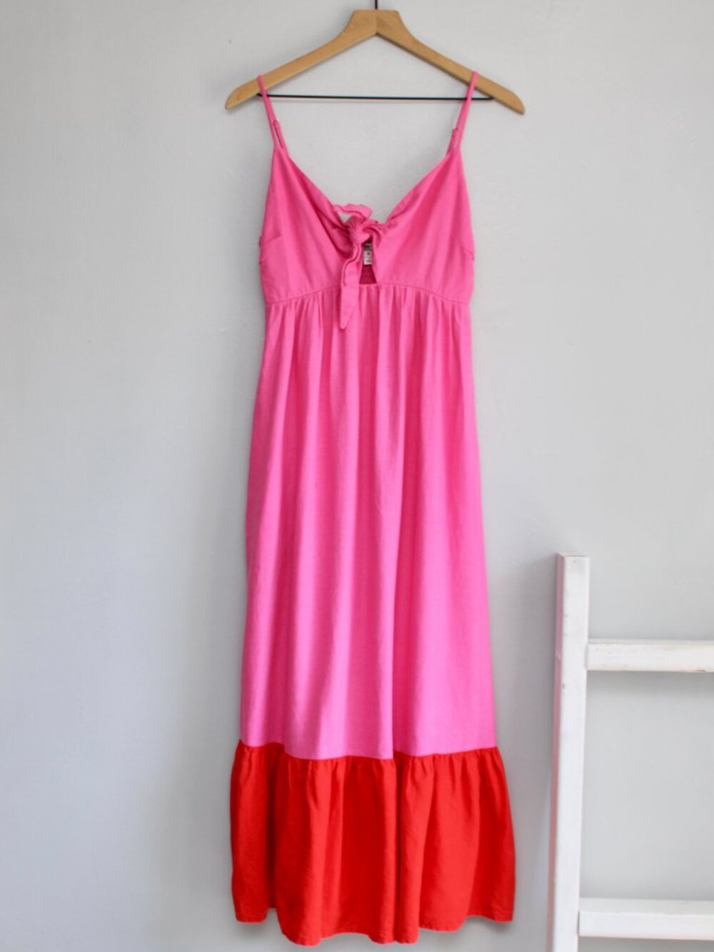 Tabitha Brown X Target Pink Red Colorblock Sleeveless Front Tie Maxi Dress Small - Picture 1 of 6